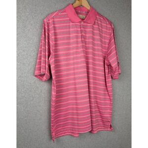 Donald Ross Pink Striped Golf Polo Shirt River Crest Logo Mens Size L
